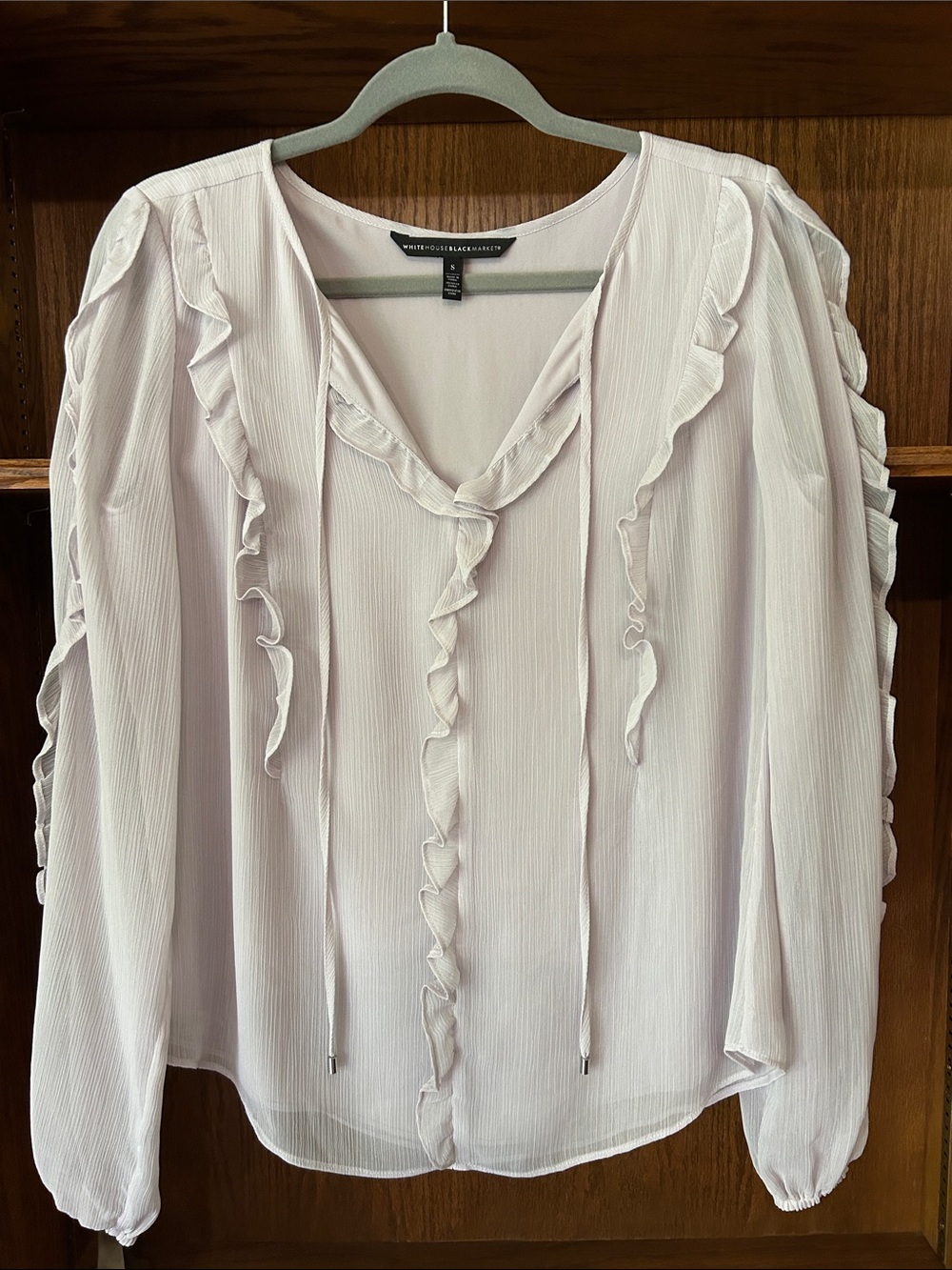White House Black Market Lilac Ruffled Tie-Neck Blouse